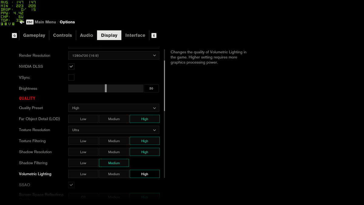 Control graphics settings