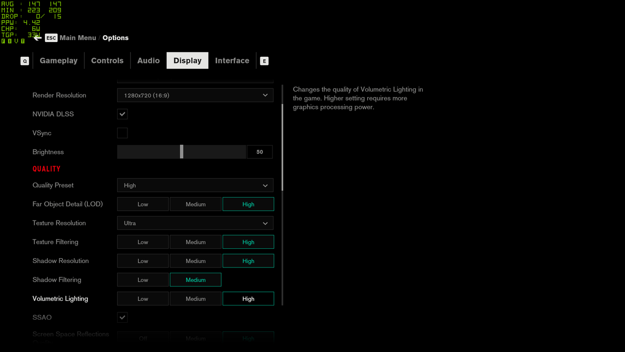 Control graphics settings