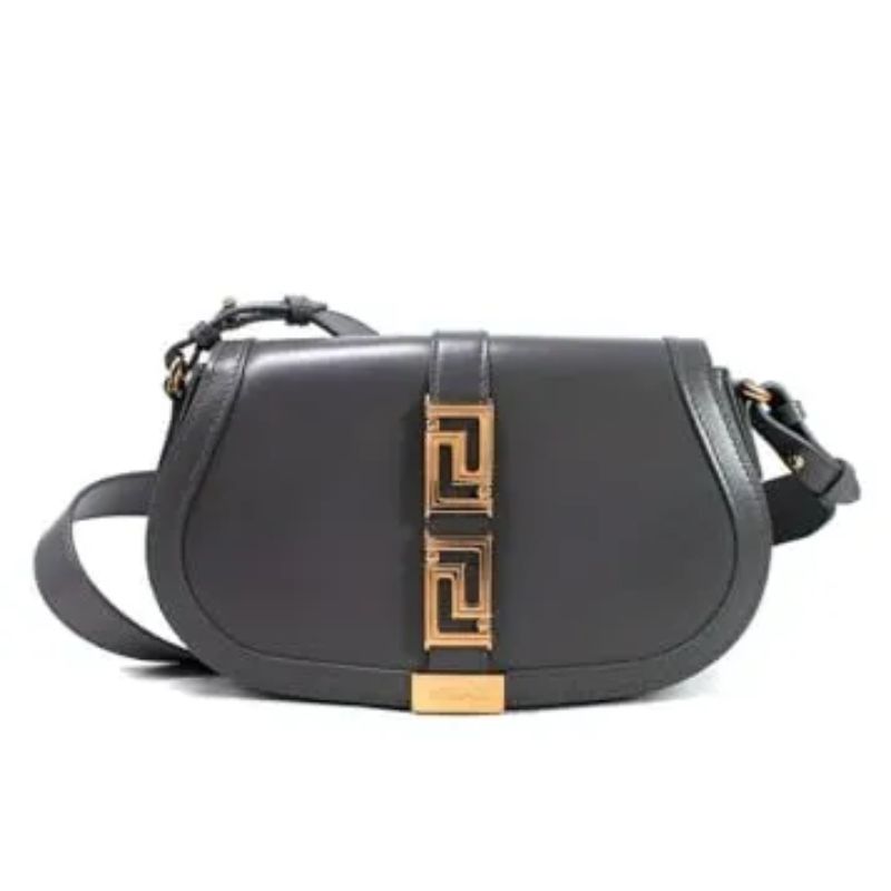 Versace Pre-loved Charcoal Grey Greca Goddess Crossbody Bag cut out 