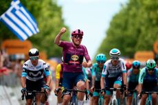 Mads Pedersen celebrates victory on stage three of 20205 Giro d'Italia