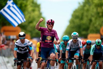 Mads Pedersen celebrates victory on stage three of 20205 Giro d'Italia