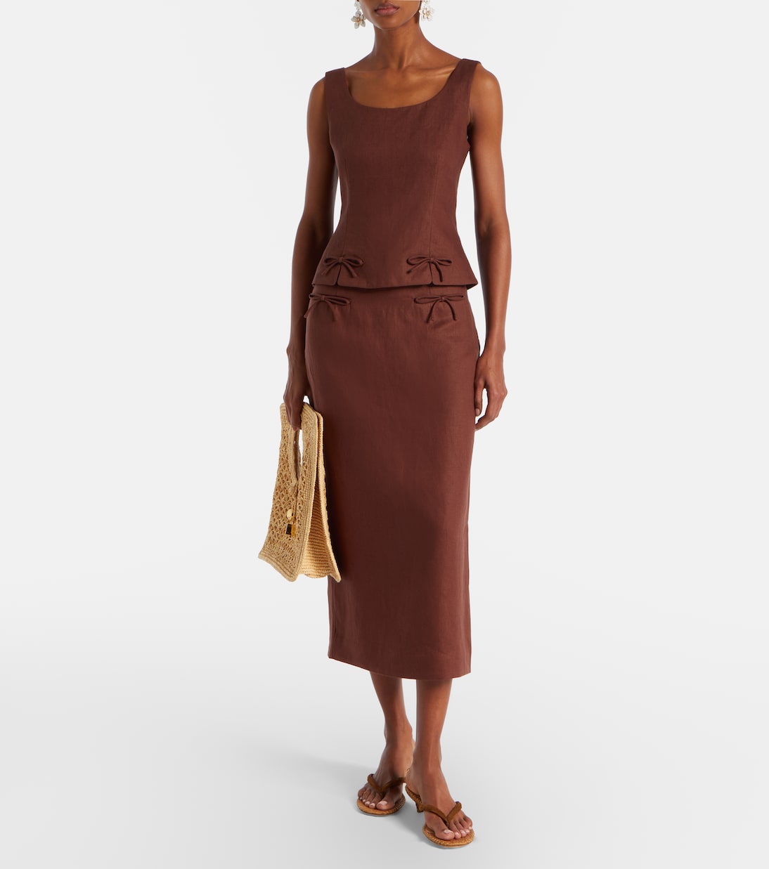 Sabine Linen Top in Brown - Posse