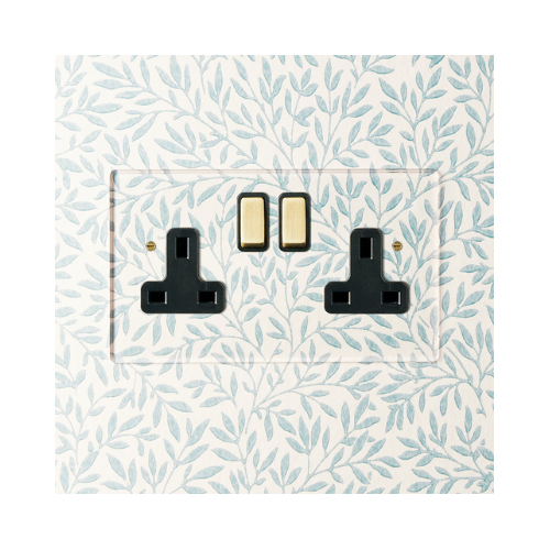 Lucian Perspex Double Socket in Clear Perspex With Black Inserts and Aged Brass Switch