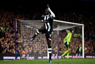 Papiss Cisse celebrates after scoring for Newcastle against Chelsea at Stamford Bridge in May 2012.