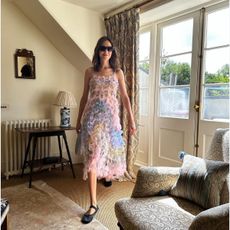 An image of Alexa Chung wearing the best ballet flats with straps.