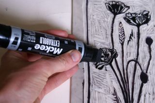 lino printmaking: marker pen draw in where you're shading