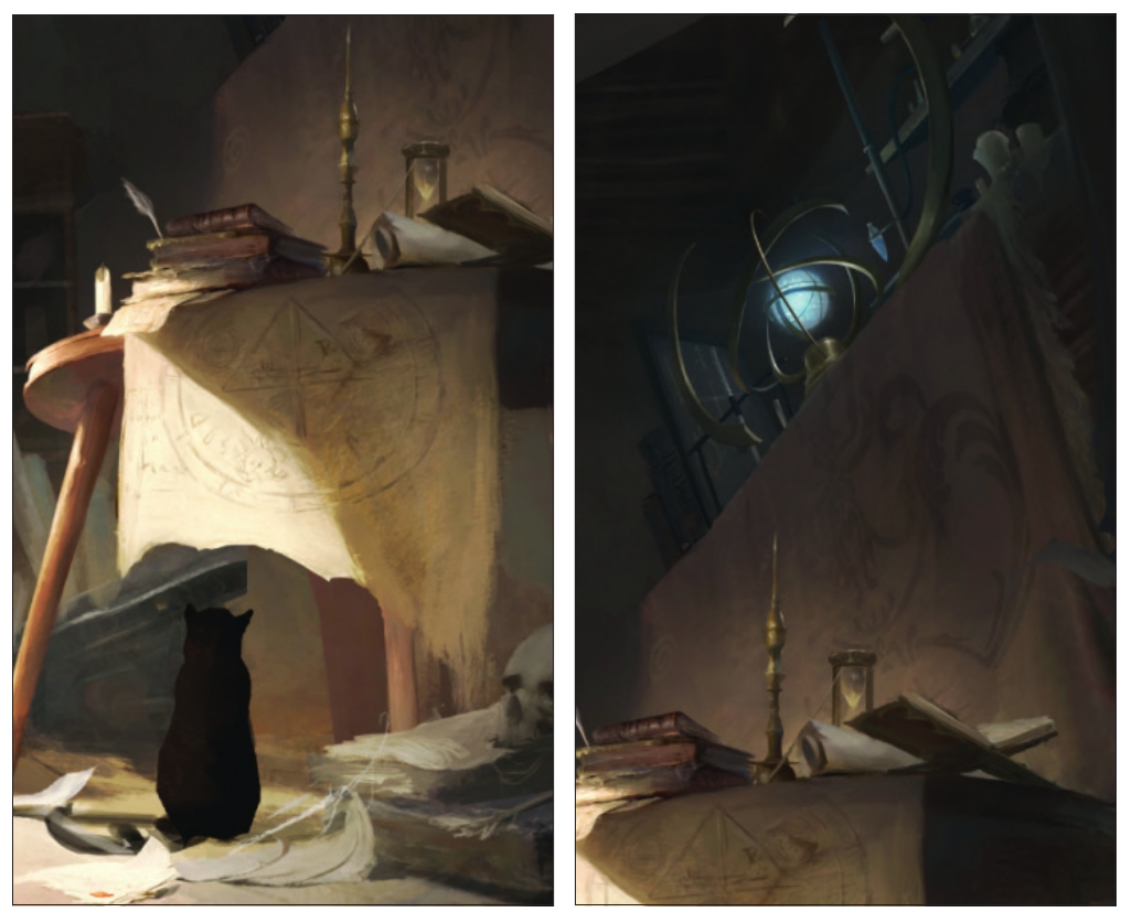Striking fantasy scene; wizard