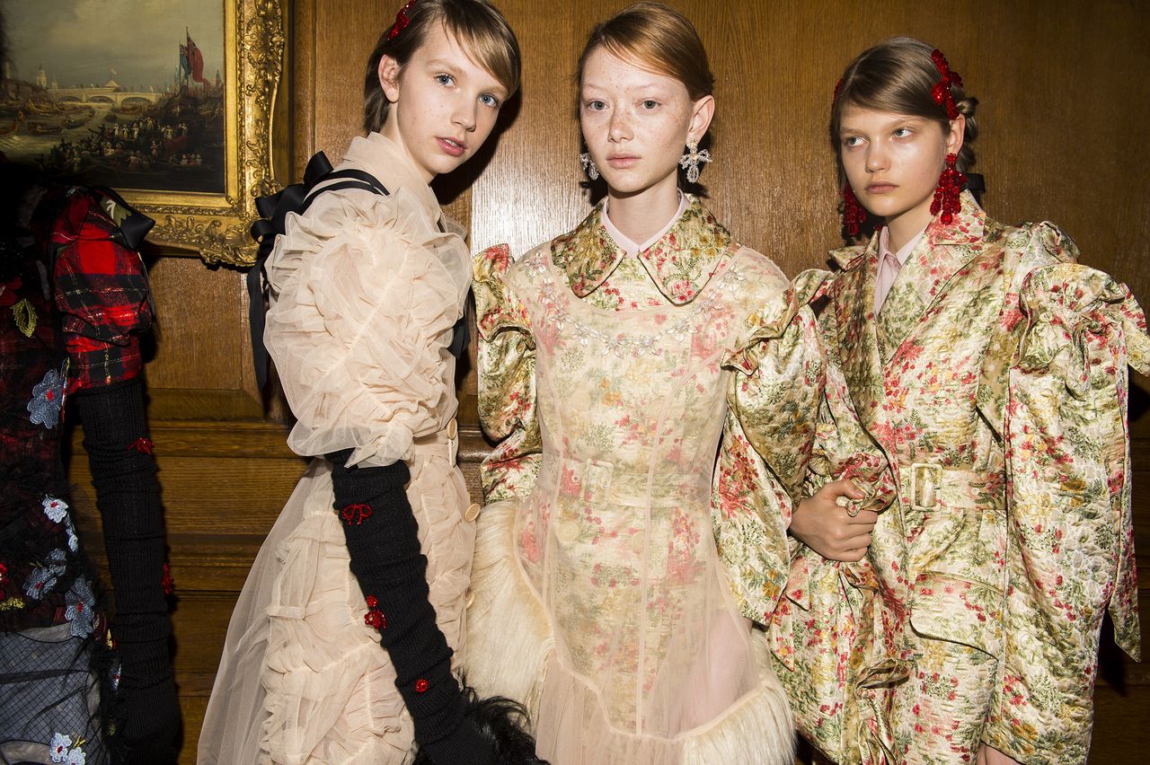 Ruffled dresses at Simone Rocha A/W 2018 backstage London show