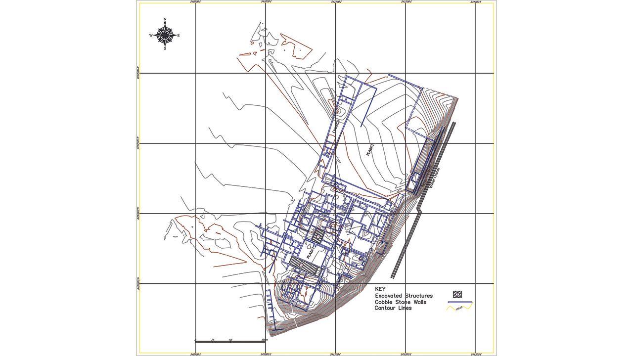 This map of Tambo Viejo shows the two plazas and the buildings that surrounded them.
