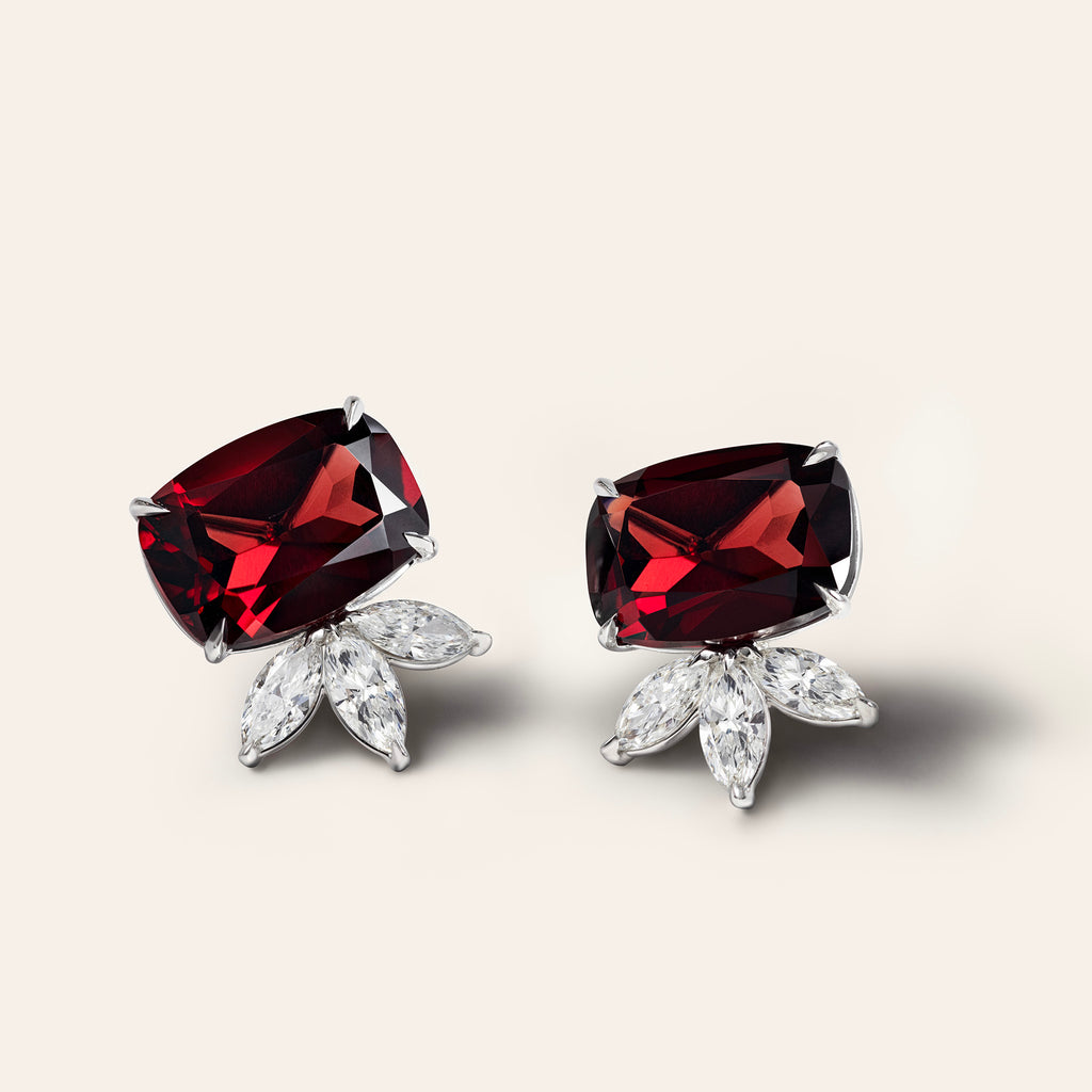 The Terre Rouge Cushion Garnet &amp;amp; Diamond Earrings