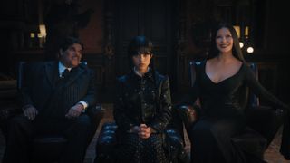 Is Wednesday Addams a witch? Luis Guzman, Jenna Ortega and Catherine Zeta-Jones in Wednesday