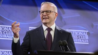 Australia prime minister Anthony Albanese gives a speech