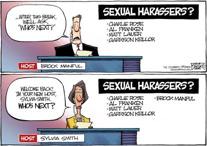 Political cartoon U.S. news media sexual harassment