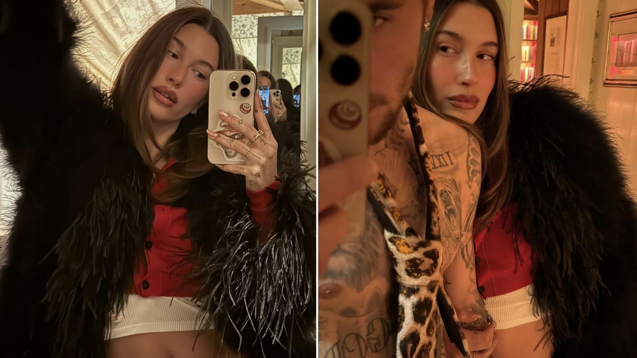 Hailey Bieber and Justin Bieber pose in their underwear on Valentine&#039;s Day