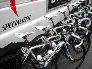 The Specialized bikes await the Saxo Bank riders