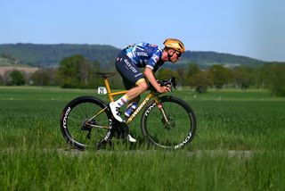 LA GRANDE BEROCHE, SWITZERLAND - MAY 01: Remco Evenepoel of Belgium and Team Soudal Quick-Step competes during the 78th Tour De Romandie 2025, Stage 2 a 157km stage from La Grande Beroche to La Grande Beroche / #UCIWT / on May 01, 2025 in La Grande Beroche, Switzerland. (Photo by Dario Belingheri/Getty Images)