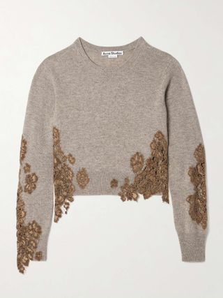 Corded Lace-Trimmed Wool-Blend Sweater