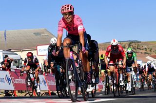 MOLINA DE ARAGON SPAIN AUGUST 17 Magnus Cort Nielsen of Denmark and Team EF Education Nippo crosses the finishing line in third place during the 76th Tour of Spain 2021 Stage 4 a 1639km stage from El Burgo de Osma to Molina de Aragn 1134m lavuelta LaVuelta21 on August 17 2021 in Molina de Aragn Spain Photo by Stuart FranklinGetty Images