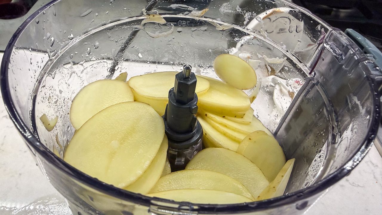 Potato slices in the Kenwood MultiPro Go food processor