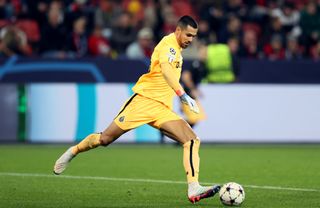 Diogo Costa, goalkeeper of FC Porto controls the ball during the UEFA Champions League group B match between Bayer 04 Leverkusen and FC Porto at BayArena on October 12, 2022 in Leverkusen, Germany.