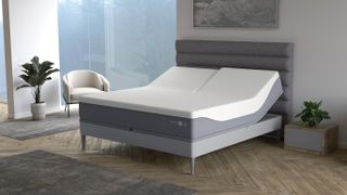 Sleep Number ClimateCool smart bed in a bedroom next to a wide window