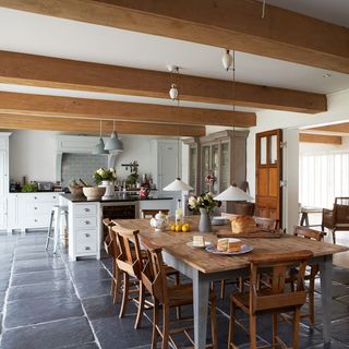 kitchen diner with large wooden dining table