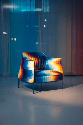 Archibald chair by Poltrona Frau with colourful motif by Felipe Pantone