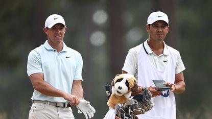 Rory McIlroy and Harry Diamond during round four of the 2024 US Open