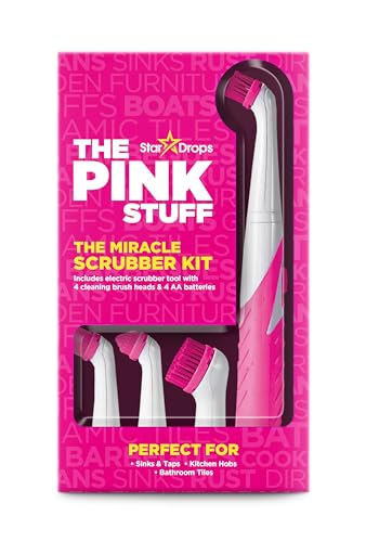 The Pink Stuff Sonic Scrubber Kit for Miracle Cleaning Paste - Electric Scrubber With Interchangeable Heads - Ideal for Effective Cleaning of Hard to Reach Places