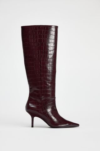 Thin Heel Embossed Boots