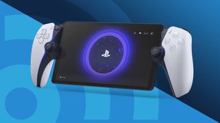The PlayStation Portal handheld device on a blue TechRadar background