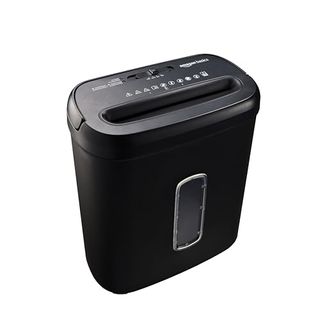 Black shredder with viewing window (vertical) on front surface