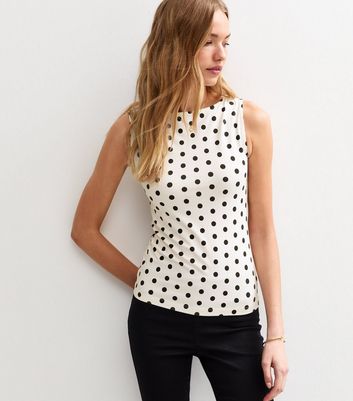 Cream Polka Dot Slash Neck Top