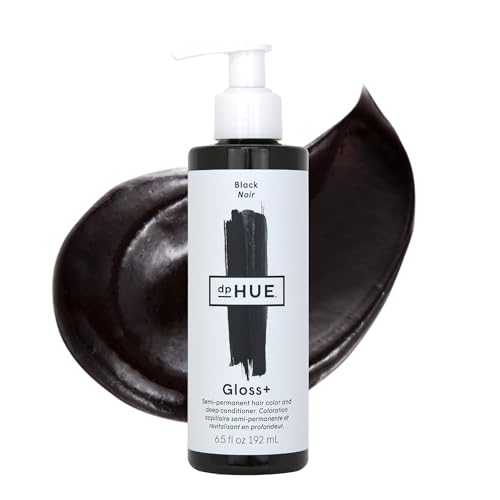 Dphue Gloss+, Black - 6.5 Oz (8-12 Applications) - Semi-Permanent Hair Color &amp;amp; Conditioner - Lasts Up to Eight Washes - Paraben, Sls &amp;amp; Sles Sulfate Free - Vegan, Leaping Bunny Certified