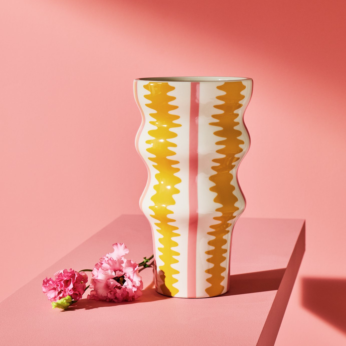 Habitat Stripe Flared Ceramic Pink &amp;amp; Yellow Vase