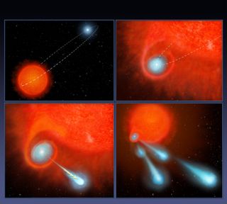 Hot, massive balls of plasma seen near a Red Giant star could be explained by a companion star orbiting close to the Red Giant periodically.