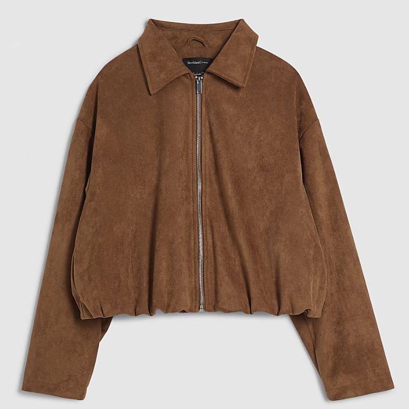 River Island, brown faux suede bomber jacket