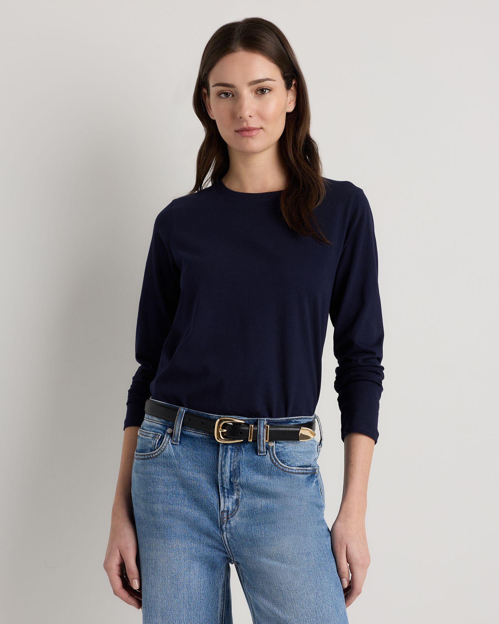 Women's 100% Organic Cotton Long Sleeve Swing Tee in Deep Navy