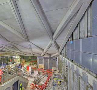 The faceted concrete ceiling of Farringdon’s new western ticket hall