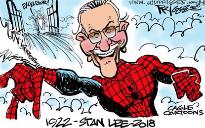 Editorial cartoon U.S. Stan Lee death Spider-Man Marvel Comics heaven excelsior