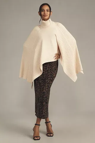 By Anthropologie Ribbed Draped Cape Poncho