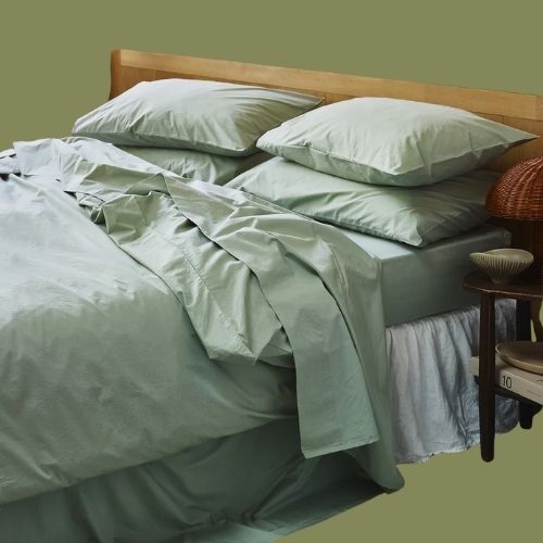 Piglet in Bed, Mellow Green Washed Cotton Percale Duvet Cover