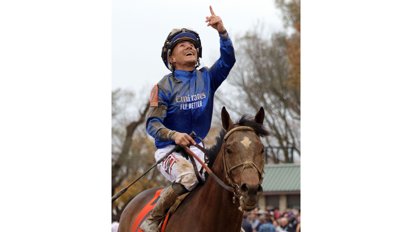 Cody&amp;rsquo;s Wish and Junior Alvarez after winning the Breeders' Cup Dirt Mile