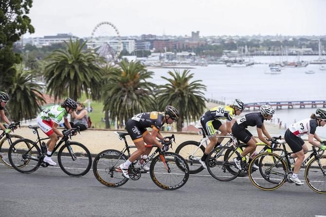 The women race with Geelong in the back ground