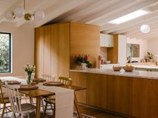 A dining room and kitchen