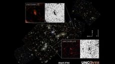 The second- and fourth-most distant galaxies ever seen (UNCOVER z-13 and UNCOVER z-12) have been confirmed using the James Webb Space Telescope&rsquo;s Near-Infrared Camera (NIRCam). They are shown here as near-infrared wavelengths of light that have been translated to visible-light colors. 