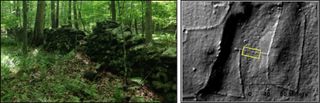 Here, a stone wall at various stages of preservation, with the LiDAR image on the right.