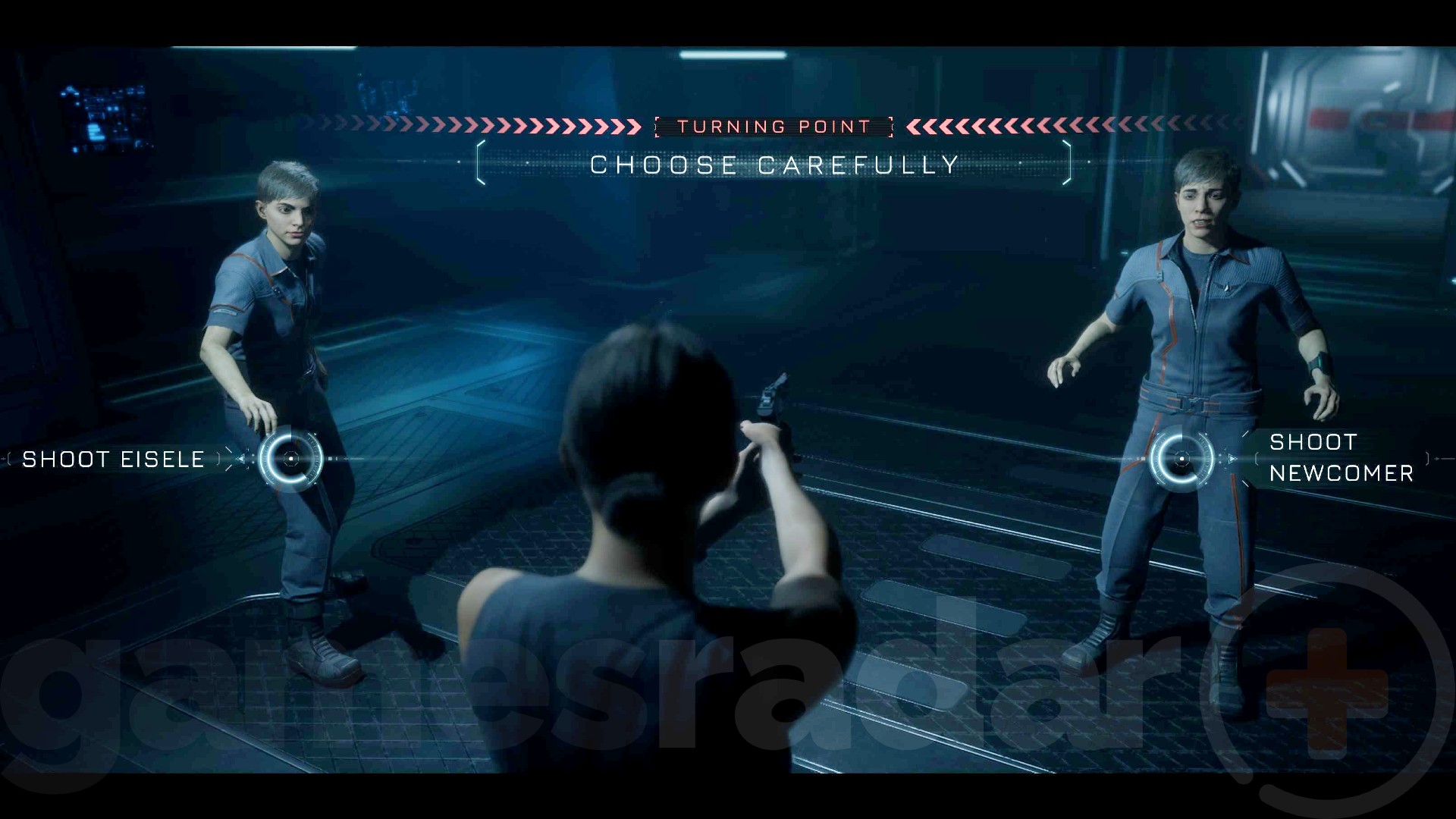 Cooper has to choose whether to shoot one or other Eisele in Directive 8020, as one is an imposter