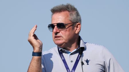 Paul McGinley gestures at the Team Cup