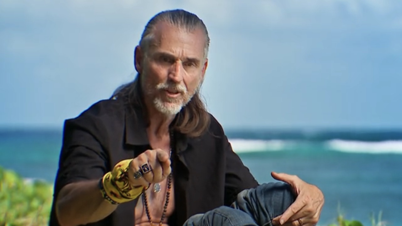 Coach pointing in a confessional in Survivor 50